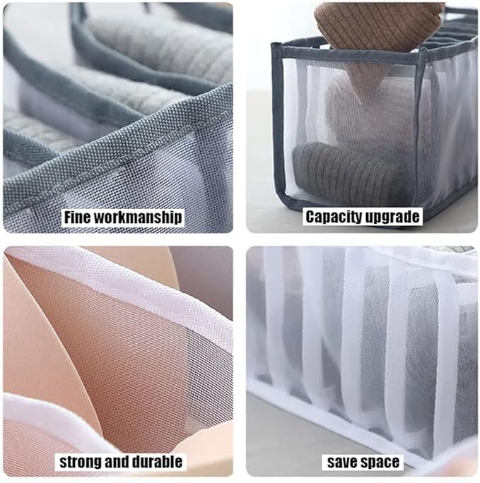 3 Pack Drawer Organizer for Underwears, Sock,Tie Foldable Closet Organizer Drawer Soft Fabric Dresser Drawer Divider Bins for Underwear Socks Ties(3PCS Underware+Socks)