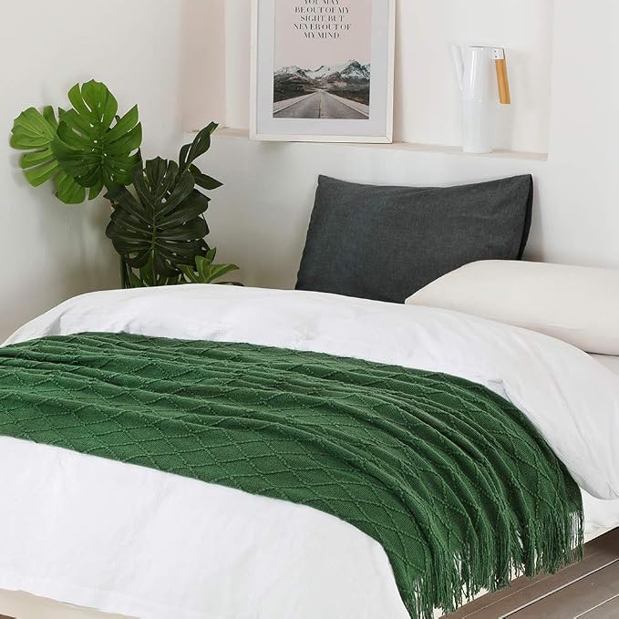 BOURINA Green Throw Blanket 60x80 Inches Throw Textured Solid Soft Sofa Throw Couch Knitted Decorative Blanket