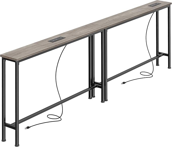 SUPERJARE 78.8 Inch Narrow Console Table with Outlet, Sofa Tables, Behind Couch Table, Long Entryway Tables with Charging Station, for Living Room, Oak