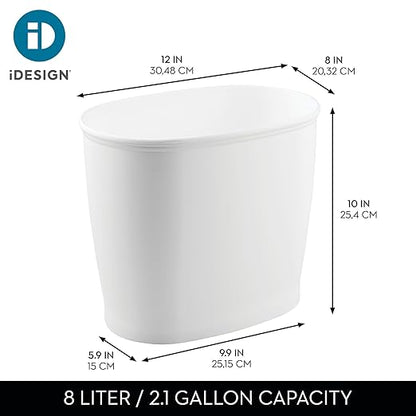 iDesign Slim Plastic Bathroom Trash Can, Small Garbage Bin for Bedroom, Office, Desk, Dorm, White