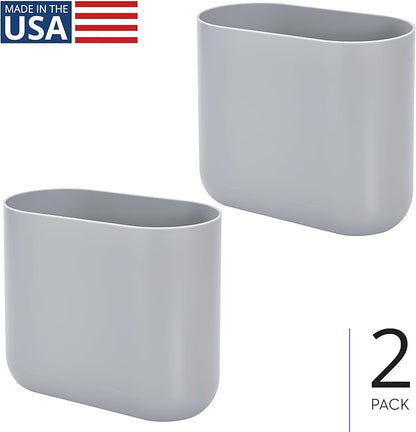 iDesign Small Slim Plastic Bathroom Trash Can, Garbage Can for Bedroom, Office, Desk, Dorm, 2-Pack, Gray