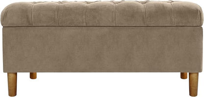Homepop Home Decor | Tufted Ainsley Button Storage Ottoman Bench with Hinged Lid | Ottoman Bench with Storage for Living Room & Bedroom,Fawn Velvet