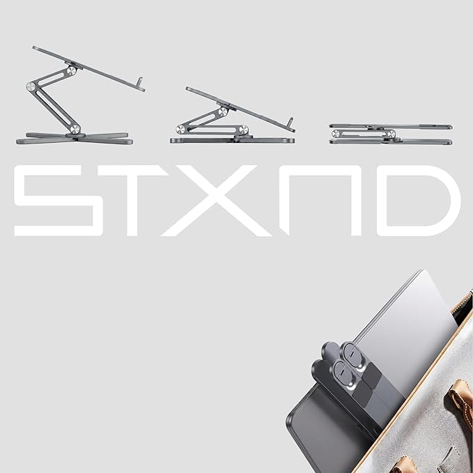 Model-X 2.0 Laptop Stand, Laptop Stand for Desk Adjustable Height, 360 Rotating Laptop Riser Aluminum Portable Foldable Computer Stand for MacBook Pro Air 10–17 inches (Royal Gray)