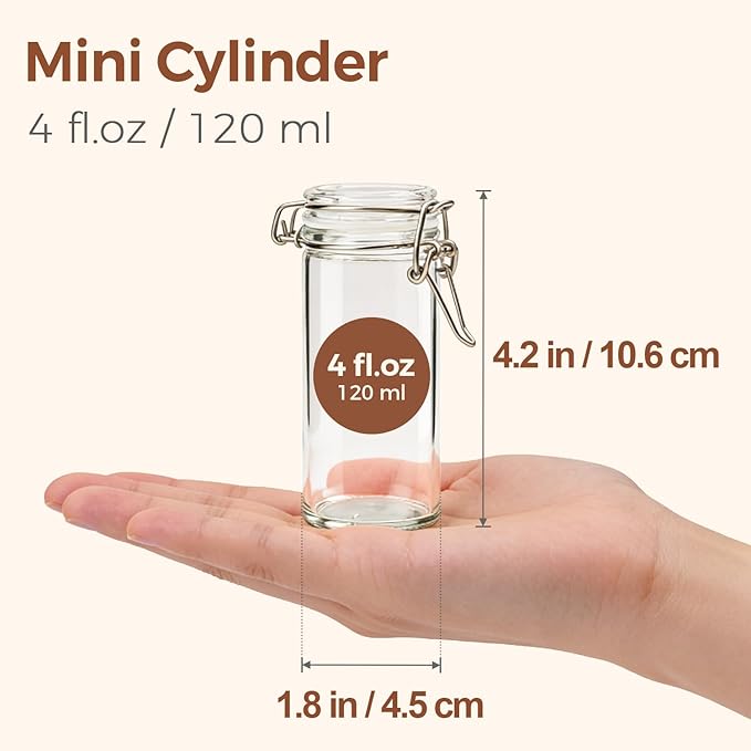 ComSaf 4 oz Glass Jars with Airtight Lid, 6 Pack Small Glass Containers for Cooking Enthusiasts and DIY Crafters, Food Grade Airtight Herb Storage Containers, Glass Spice Jars with Labels and Funnel