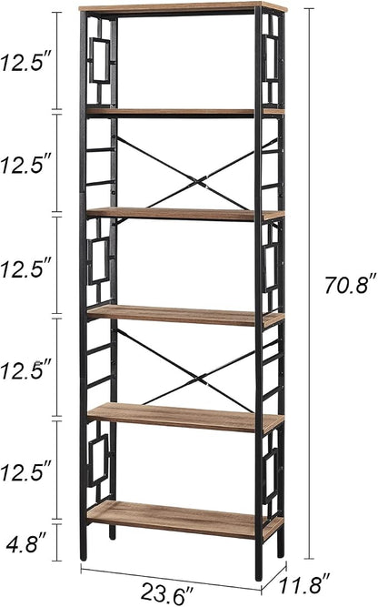 HOMISSUE Bookcase,6-Tier Tall Bookshelf Metal Bookcase and Bookshelves, Free Standing Storage Modern Bookshelf for Home Office Living Room and Bedroom, Rustic Brown