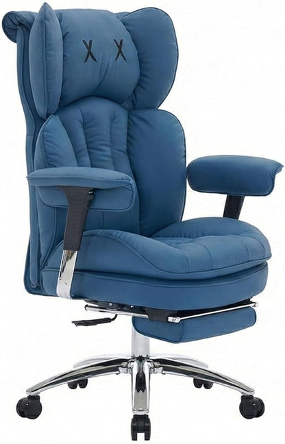 Efomao Big & Tall Executive Office Chair with Footrest - 400lbs Heavy Duty High Back PU Leather Desk Chair, Modern Ergonomic Reclining Computer Chair, Blue