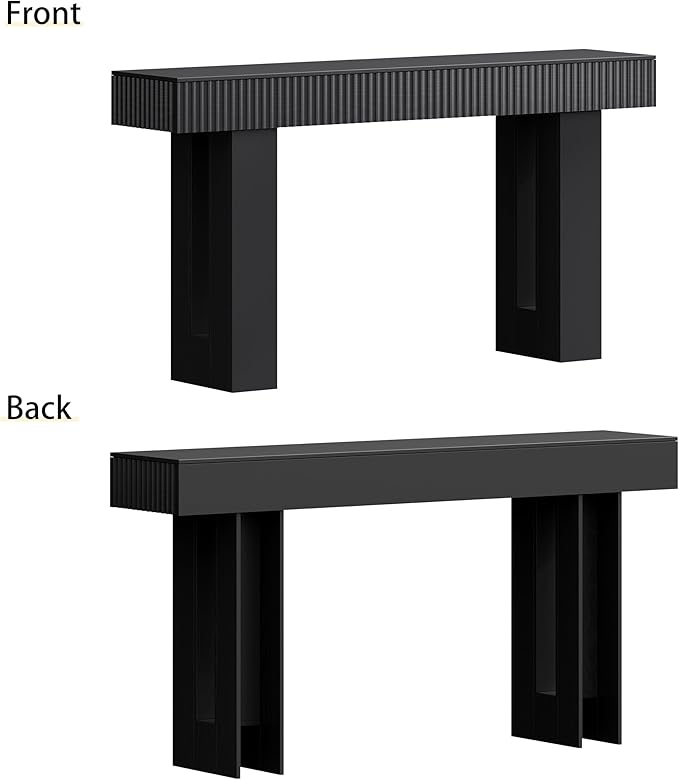 63-Inch Long Entryway Console Table with a Fluted Design, Thick Wood Farmhouse Sofa Table Behind Couch, Narrow Hallway Accent Table for Living Room, Foyer, Entrance, Modern Black