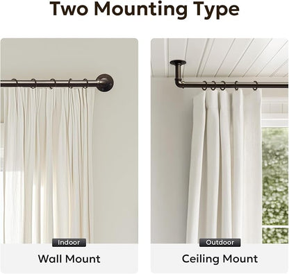 Zeerobee Curtain Rods for Windows 66 to 120, 1 Inch Industrial Wrap Around Antique Bronze Curtain Rod, Indoor/Outdoor Room Divider Adjustable Drapery Pole, 66"-120"