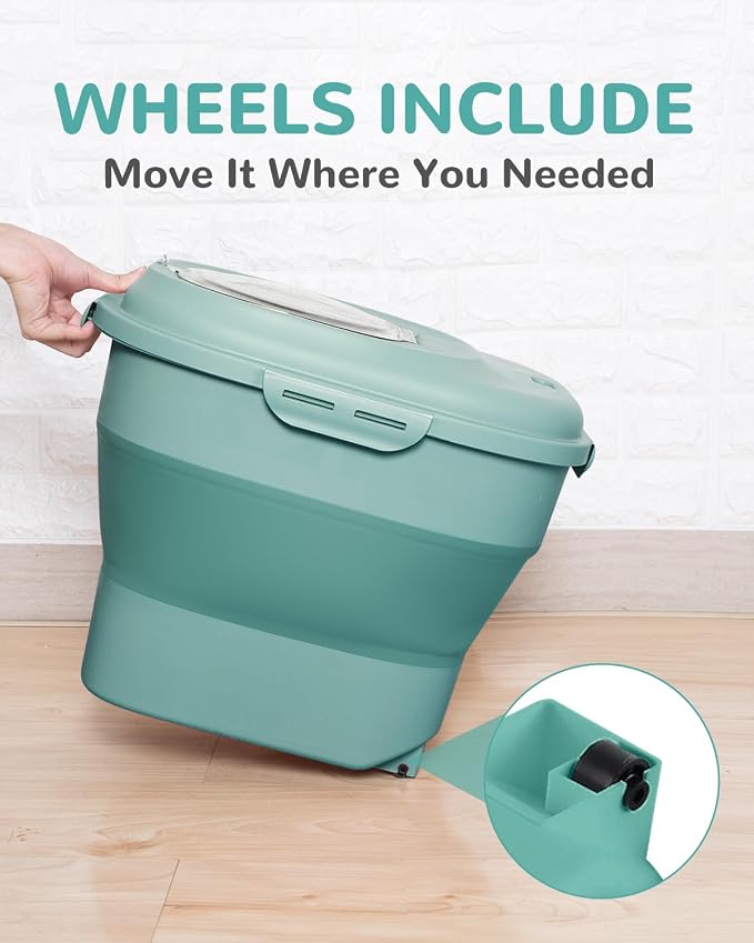 32-35 Lbs Dog Food Storage Container Collapsible Dog Food Container with Airtight Lids, Wheels, Scoop and 2pcs Food Storage Containers, Large Pet food storage for Dog, Cat