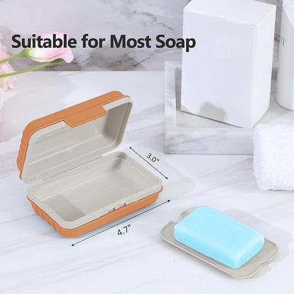 Quatish Leakproof Bar Soap Holder Dish with Lid for Shower, Portable 1 Pack Travel Soap Case Box for Gym, Camping, Hiking, Outdoor Use, Travel Size Toiletries Essentials, Keeps Soap Dry, Orange