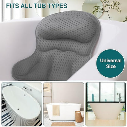 Bathtub Tray and Bath Pillows for Tub – Expandable Bamboo Bathtub Caddy with Phone & Wine Holder, Soft Bath Pillows for Tub & Head/Neck Support