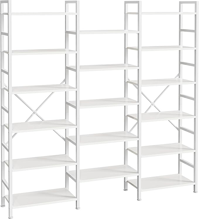 SUPERJARE Triple Bookshelf, Bookcase with 11 Open Display Shelves, Wide Book Shelf Book Case for Home & Office, 6 Tier, White