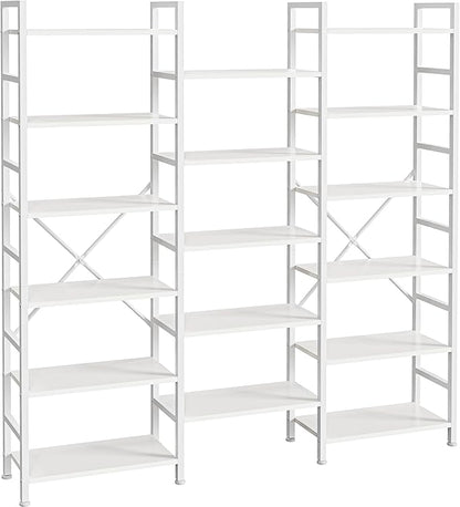 SUPERJARE Triple Bookshelf, Bookcase with 11 Open Display Shelves, Wide Book Shelf Book Case for Home & Office, 6 Tier, White