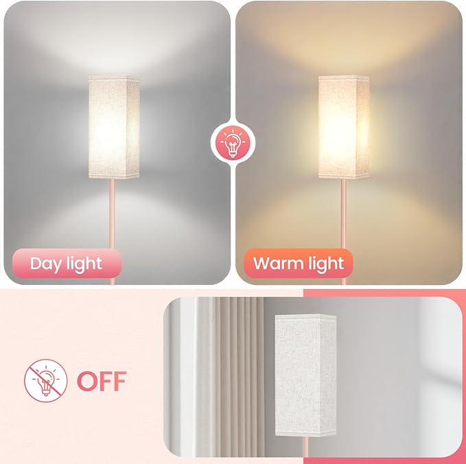 64.6" Floor Lamp, Pole Lamp with Foot Switch, Modern Standing Lamp Shade, Minimalist Freestanding Lamp (Bulb Not Included), for Living Room, Bedroom Office ETL Listed,Pink and Beige PE07LD05