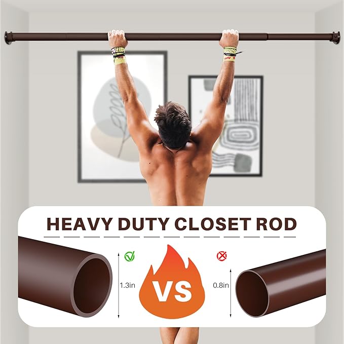 Closet Rod - Closet Rods for Hanging Clothes, 17 to 97 inch Adjustable Closet Hanging Rod, Heavy Duty Clothes Rod Clothing Bar, Closet Poles for Hanging Clothes for Wardrobes, Shower Curtain
