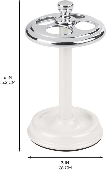 iDesign Toothbrush Holder for Bathroom - 4-Section Toothbrush Stand for Countertop, 2-Pack, White/Chrome