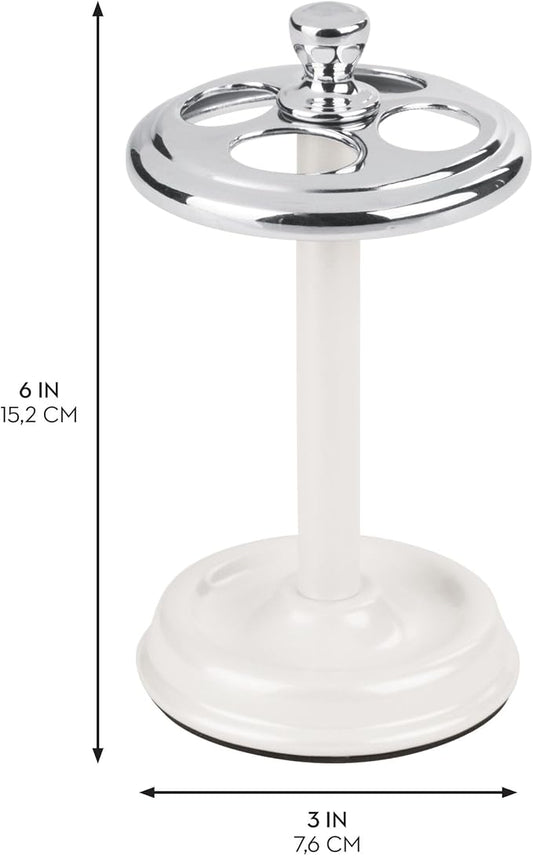 iDesign Toothbrush Holder for Bathroom - 4-Section Toothbrush Stand for Countertop, 2-Pack, White/Chrome