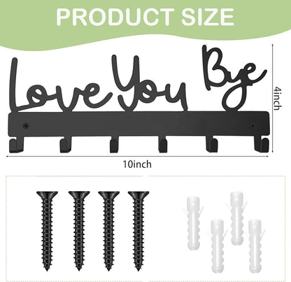 Love You Bye Sign Key Holder Hook Wall Mounted Key Holder Rack Organizer Hanger with 6 Hooks for Wall Express Love Art Decor for Entryway Front Door Kitchen Hallway Office (Love You Bye)