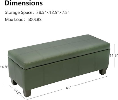 41" Storage Ottoman, Storage Bench with Safety Hinge, Upholstered Synthetic Leather Ottoman Bench for Bedroom, Living Room, Entryway, Hallway, Foot Rest, Support 500lbs