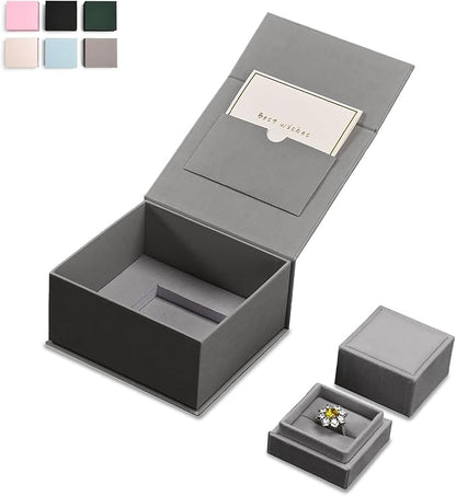 Oirlv Ring Gift Box with Lid Magnetic Gray Boxes for Wedding Proposal Gift Birthday Present with Card(Gray)