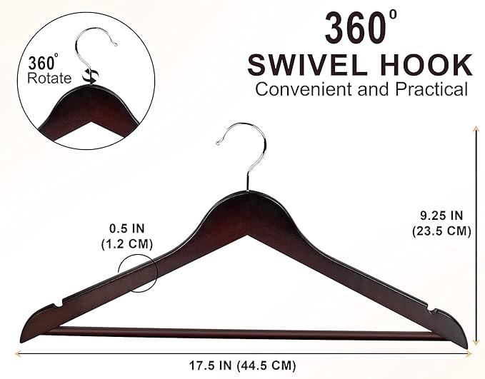 Utopia Home Premium Wooden Hangers 30 Pack - Durable & Slim Coat Hanger - Suit Hanger with 360-Degree Rotatable Hook - Wood Hangers with Shoulder Grooves (Brown Color)