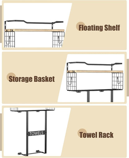 Towel Racks for Bathroom Wall Mounted - Bath Wall Towel Holder Set Above Toilet Storage, Rolled Towel Shelf Organizer for Small Bathroom, Wood Vertical Towel Rack for Bathroom Wall Decor