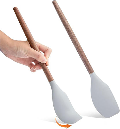 Silicone Spatula 2pcs Good Grips Silicone Spatula Food Grade Rubber Spatulas Acacia Solid Strong Handle Heat Resistant Up to 600°F for Nonstick Cookware, Cooking Spoons