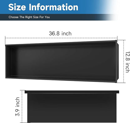 Shower Niche Insert Tile Ready, Bathroom Livingroom Wall Niche, Long Shower Niche 37" X 13", Black, No Tile Needed Over Mount Installation