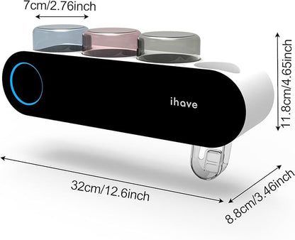 iHave Wall Mounted Electric Toothbrush Holders with 3 Cups, UV Sanitizer, Toothpaste Dispenser, Smart Home Bathroom Accessories & Decor, Black