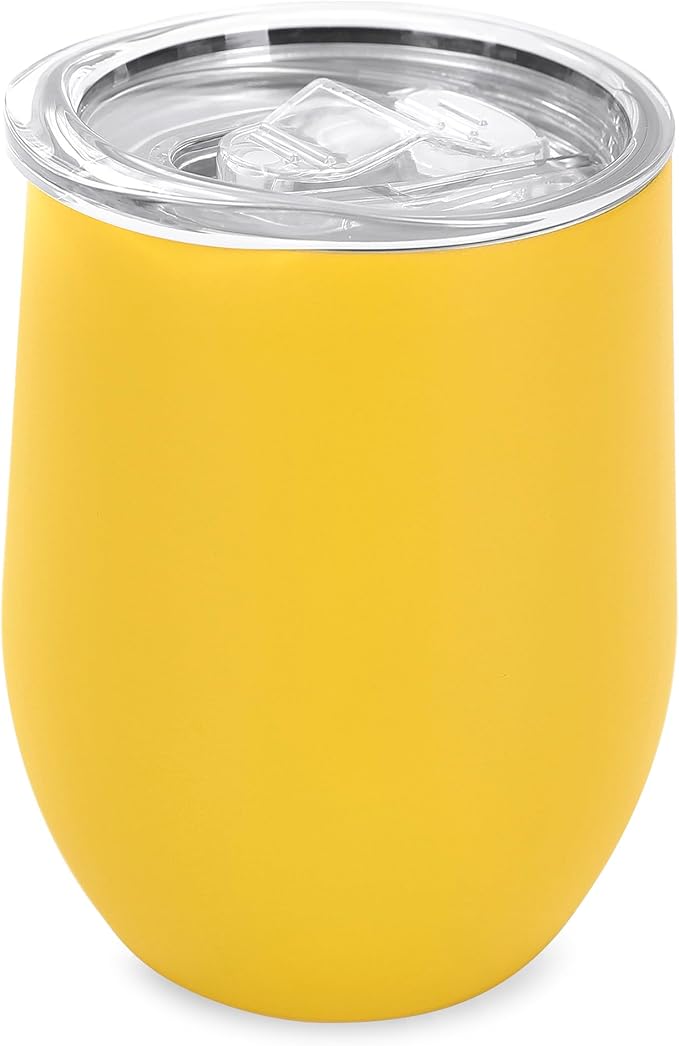 makerflo 12 oz Yellow Powder Coated Wine Tumbler with Leak-Proof Clear Lid - Pack of 25, Ideal for Craft and Personalization (Laser Engraving, UV DTF, Epoxy, and Vinyl)