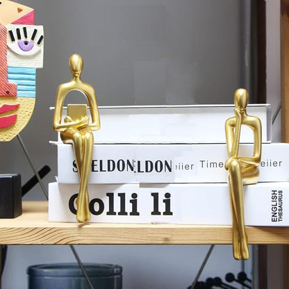 Gold Home Decor Thinker Statue Accents, Set of 3 Thinker Sculptures Office Decor Modern Abstract Resin Decoration on Shelf Table Desk for Living Room Office Bedroom (Small Gold)