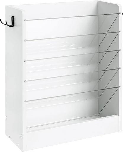 Wall File Holder, 6-Tier File Organizer, Office Supplies Storage Rack, Versatile Desktop Organizer, with Detachable Shelves, with Side Hooks, for Living Room, Study, Home Office, White MWJ02WB