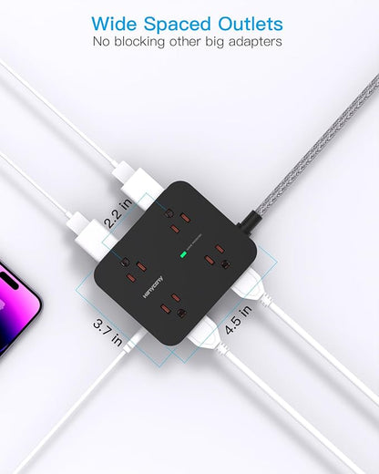 Extension Cord 20 Ft, HANYCONY Power Strip Surge Protector with 8 Outlets 4 USB Ports(2 USB C), Long Cord, Flat Plug, Wall Mount, Desk USB Charging Station for Home Office Essentials