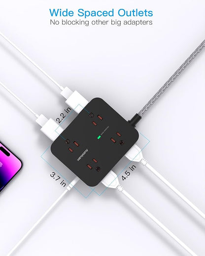 Extension Cord 6 Ft, HANYCONY Surge Protector Power Strip Long Cord 8 Outlets 4 USB Ports(2 USB C), Wall Mount, 1080J Surge Protection, Desk Charging Station for for Home Office Dorm Room Essentials