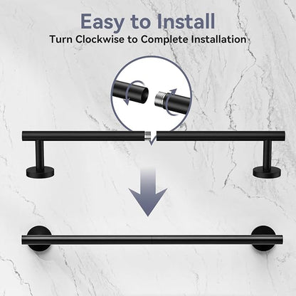 Matte Black Towel Bar 18 Inch, Thicken Bathroom Towel Rack, Towel Holder Wall Mounted, SUS304 Stainless Steel Towel Rod, Modern Home Decor