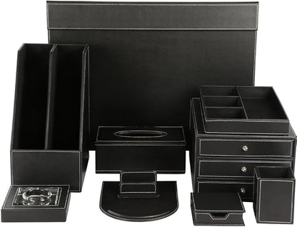 KINGFOM 10-Piece Office Desk Organizer Set, File Holder, Desk Drawer, Memo Paper Holder, Pen Holder, Name Card Holder, Mouse Pad, Desk Pad, Crystal Holder, Tissue Box Holder (T07H)