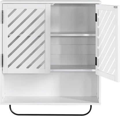 Wall Mounted Bathroom Cabinet with Openwork Doors and Towel Bar, Extra Deep Over The Toilet Storage, Waterproof Farmhouse Medicine Cabinet for Bathroom, Kitchen, Laundry Room (23.6"x8.3"x23.6", White)