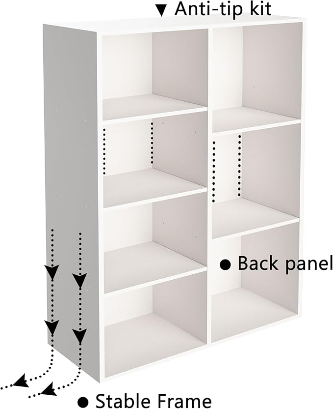 Cube Bookshelf, White Wooden Cube Storage Organizer, Freestanding Book Shelf, Cubby Shelf, Perfect Shelves for Bedroom, Kids Room, Closet, Classroom & Office (7-Cube)