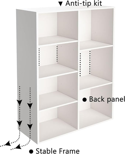 Cube Bookshelf, White Wooden Cube Storage Organizer, Freestanding Book Shelf, Cubby Shelf, Perfect Shelves for Bedroom, Kids Room, Closet, Classroom & Office (7-Cube)