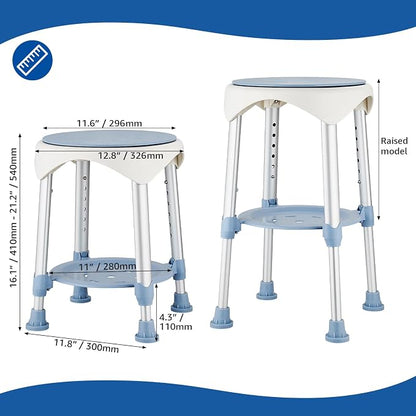 Shower Chair Stool for Inside Shower, Small Corner Plastic Stool for Shower 300 Lb,360° Swivel Bath Shower Seat for Seniors Adults Sitting, Adjustable Bathtub Stool with Storage Tray (Blue)