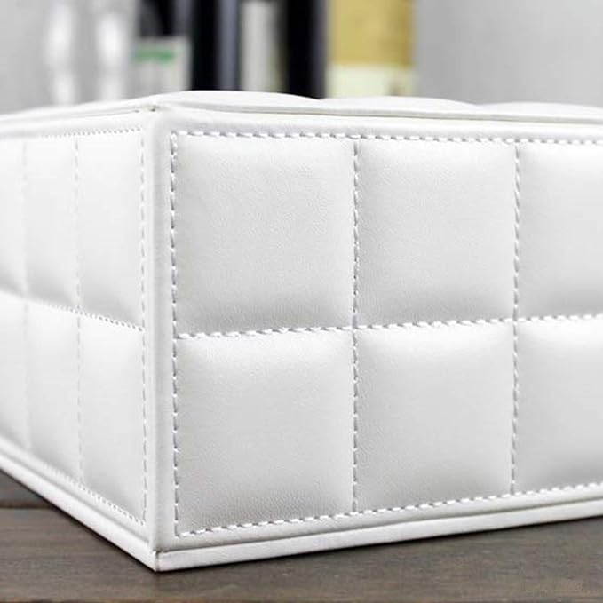 High-end Fashion Pu Leather Tissue Box Holder Cover Rectangular,Napkin Facial Tissues Cube Dispenser,Tissue Cover Decorative Container with Magnetic Bottom for Home Office Car (White)