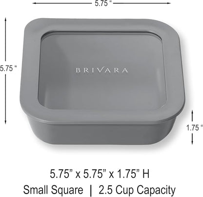 BRIVARA HOME Ceramic Coated Glass Food Storage Container | No PTFE, PFOA, PFAS, and BPA | Reusable Non Toxic Meal Prep Container with Glass Lid | Easy To Store | 2.5 Cup Square [Smoke]
