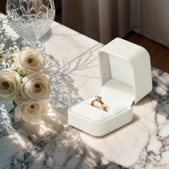 White Leather Ring Gift Box Wedding Ring Box Jewelry Gift Box for Birthday, Proposal, Engagement,Wedding, Valentine's Day (White)