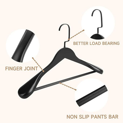 36-Pack Premium Wide Shoulder Wooden Suit Hangers, 17.5" Heavy-Duty Solid Wood Coat Hangers with Pant Bar for Men's Heavy Garments, Blazers, Jackets (Black)
