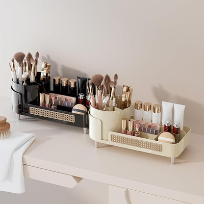 Booklov Rotating Makeup Caddy Organizer for Vanity, Large Capacity Cosmetic Display Case, Countertop Beauty Storage Holder for Skincare, Brush Eyeliner Lipstick, Counter Table Organization, Black