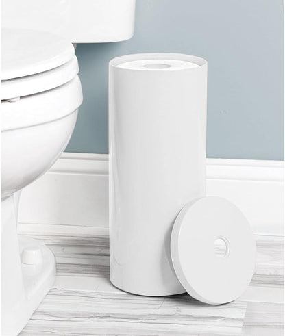 mDesign Plastic Floor Stand Toilet Paper Organizer with Cover, 3-Roll Space-Saving Tissue Storage for Bathroom - Fits Under Sink, Vanity, Shelf, in Cabinet, Corner - Aura Collection - 2 Pack - White
