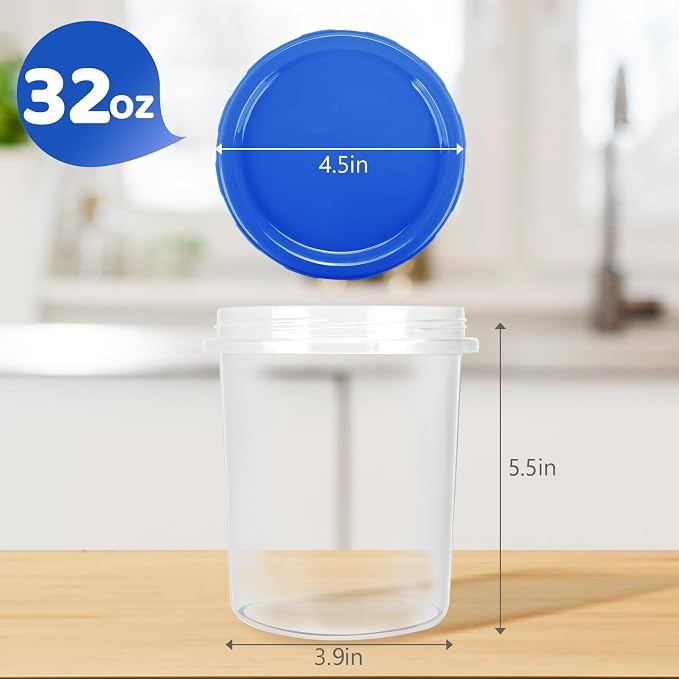 Atecare Heavy Duty Airtight Plastic Containers with Twist Top Lids, Stackable Freezer Containers for Lunch, Salad, Soup, Leftover, Ice Cream, BPA Free [6 Pack-32 oz]