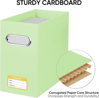 BALEINE File Organizer Box, Cardboard File Folder Organizer with Handle for Letter Size, Portable Collapsible Hanging Filing Box for Home Office Document Storage (4 Pack, Green)