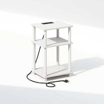 Furinno JUST Night Stand, 3-Tier Turn-N-Tube Nightstand with Charging Station, Bedside Table, End Table, Side Table with USB and Type-C Port, for Bedroom, Closet, Dorm, White