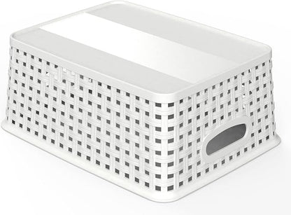 WYT 12-Pack Plastic Small Shelf Storage Weave Baskets for Organizing, White